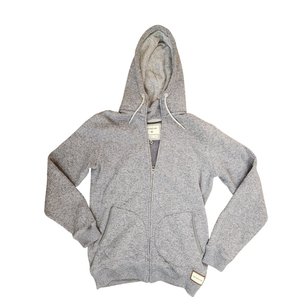 Quiksilver Zip Up Hoodie Mens Large Gray Fleece Lined Sherpa Cozy
